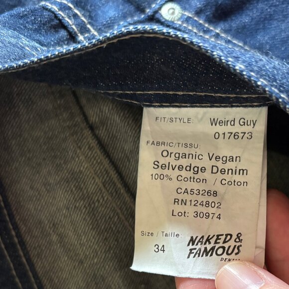 Naked & Famous Weird Guy Tapered Fit Selvedge Button Fly Jeans - Men's Sz 34*34 - Picture 4 of 12